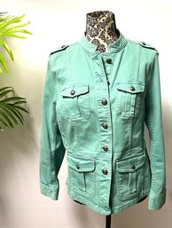 Talbots Turquoise Military Denim Style Jacket - Size LP