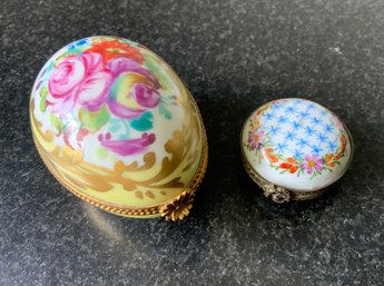 Vintage Hand Painted Limoges Egg Form Trinket Box And A Pill Box