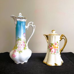 Lovely Pair Of Porcelain Chocolate Pots- One Stamped 420