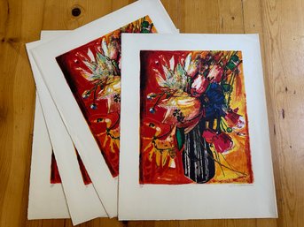 Rodolphe Caillaux Floral Lithographs, Signed & Numbered (4)
