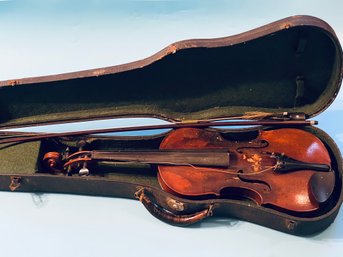 Antique Violin With Bow And Case