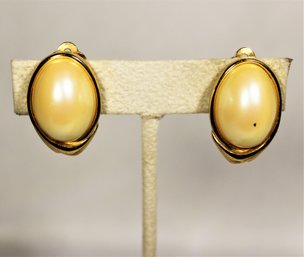 Signed Givenchy Faux Pearl Clip Earrings