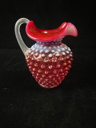 Vintage Fenton Cranberry Opalescent Hobnail Pitcher