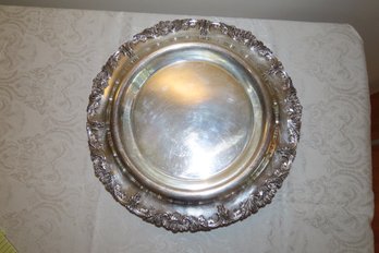 Round Silver Platter With  Decorative Edge And Sterling Inlay Stamped On 4 Feet And Victoria