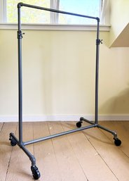 An Industrial Chic Clothing Rack - Adjustable Height And On Wheels! Possibly Restoration Hardware (2 Of 3)