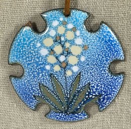 Vintage 1960s Thick Enamel On Copper Pendant 'wildweed'