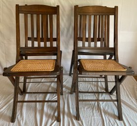 Four Oak Folding Chairs With Newly Caned Seats