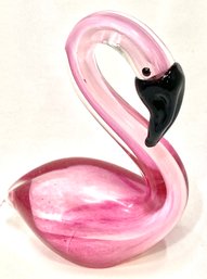 Vintage Art Glass Pink Flamingo Paperweight