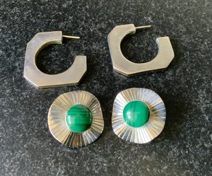 Two Pairs Mexican Sterling Pierced Earrings