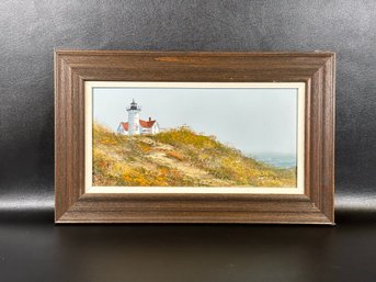 Vintage Original Oil Painting, Lighthouse Landscape, Artist-Signed