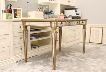 Theodore Alexander Starlight  SIlver Leaf Eglomise Mirrored Desk With Gold Accents $3924 Retail