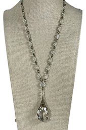 Art Deco Period Silver Over Brass And Glass Crystal Pendant Necklace