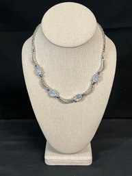 Detailed Necklace With Moonstone Look Glass Beads And Cubic Zirconia Accents