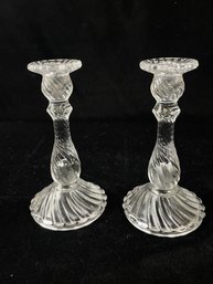 BACCARAT FRANCE BAMBOUS SWIRL CRYSTAL GLASS CANDLESTICKS