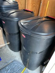 Pair#2 Of Rubbermaid Trash Cans With Hinged Lids