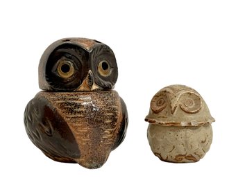 Two Tiny Vintage Ceramic Owls, The Larger Of The Two Is An Incense Holder