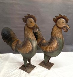 Pair Of Metal Roosters Made In India 23x26