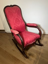 Victorian Rocking Chair In Raspberry Uphholstery