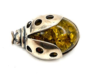 Vintage Sterling Silver Amber Lightning Bug Brooch