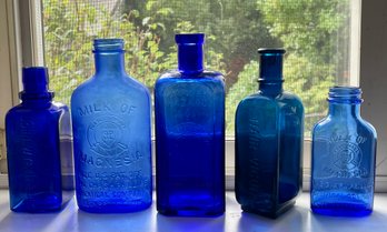 Great Collection Of Cobalt Blue Medicine Bottles - Antique & Vintage