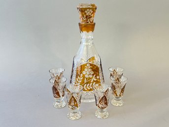 Polish Cut Crystal Decanter With 6 Cordials