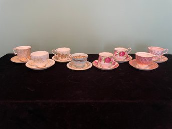 Large Lot Of Colorful Teacups With Saucers