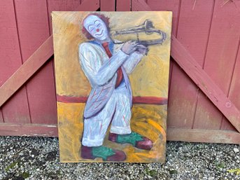 Clown With Trombone Oil Painting By Patti Hirsch, 28' X 38'