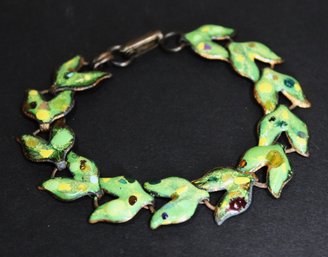 Vintage Enamel On Copper Leaf Form Bracelet 7' Long