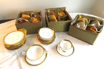 Tuscan Mayfair  Gold Rim Tea Cups & Handled Bowls With Matching Saucers