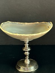 Petite Agate Glass Dish On Silver Base