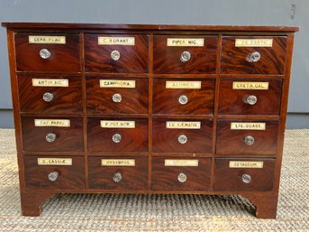 Antique Mahogany Apothecary Cabinet With Original Labels