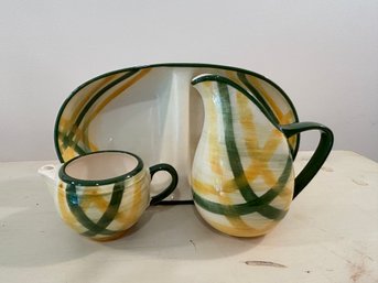 Vintage Vernon Ware China 'Green Gingham' Tartan Plaid Serving Set (3)