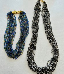 Two Joan Rivers Multi Colored Strand Beaded Necklaces, One With Panther Clasp