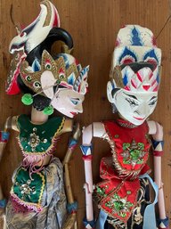 VTG Indonesian Hindi Stick Puppet Pair Wayang Golek Rama & Sita Puppets