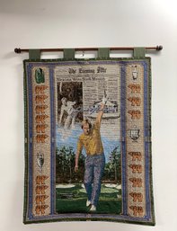 Commemorative Jack Nicklaus Golf Tapestry On Decorative Wooden Hanger