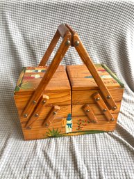 Vintage Hand Painted Wooden Jewelry Or Sewing Box 9.5x6x6