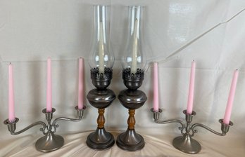 Two Pairs Of Pewter Candle Holders