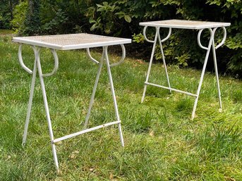 A Pair Of Vintage Wrought Iron And Mesh Side Tables