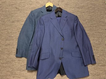 Two Mens Holland & Sherry London Custom Suits - Linen & Lightweight Wool Chest: 42' Custom  27' Inseam