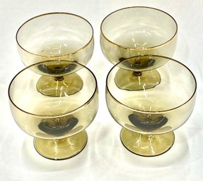 1970's Gold Rim Tawny Accent Champagne Glasses