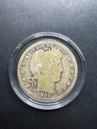 1909 Barber Silver Quarter