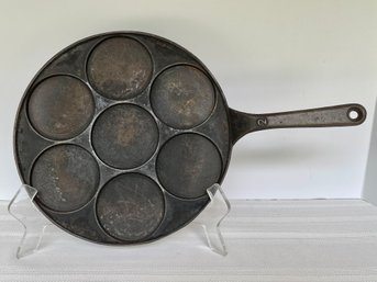 Antique-heavy-  Swedish Cast Iron PLETT PAN #2 Makes 7 Swedish Pancakes- Maker's Mark Is Worn