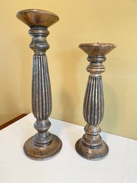 A Pair Of Carved Solid Wood Candle Holder