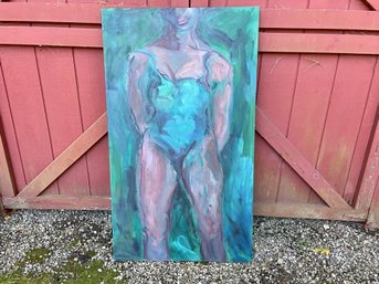 Dancer In Teal Leotard Oil Painting By Patti Hirsch (American, 1935-2023) 2' 6' X 4' 4'