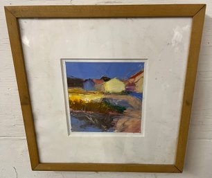 Framed Oil On Paper 'Beach Cottages' Signed Helen Cantrell