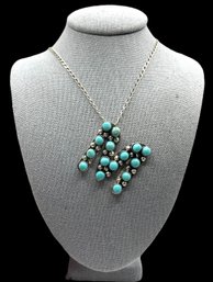 Amazing Vintage Mexican Sterling Silver Turquoise M Shaped Pendant Necklace