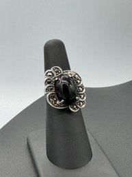 Black Onyx, Marcasite, & Sterling Silver Ring