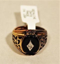 Gold Plated Size 8 Black Onyx Stone