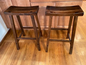 Pair Of Solid Wood Bar Stools.