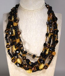 Signed Metfa Art Glass Multi Strand Designer Beaded Necklace Venetian Glass Beads